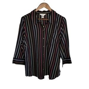 CJ Banks Womens Striped Button Up Blouse Top Plus Size 14W Office Career Cotton